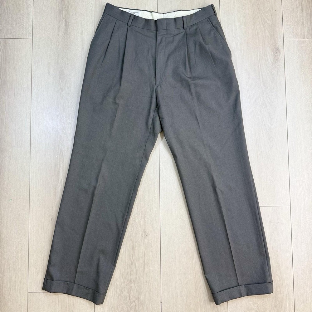 VTG 80s–90s Wrinkle Resistant 100% Worsted Wool Pleated Brown‎ Dress Pants USA